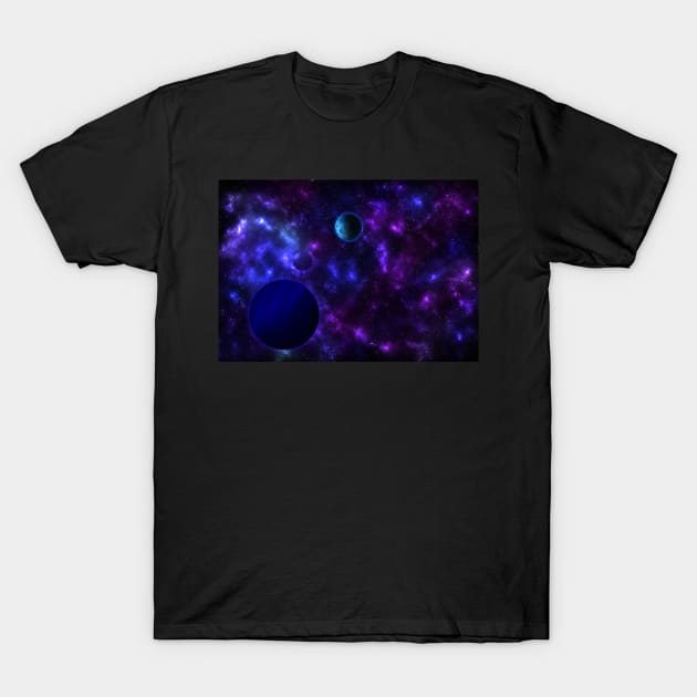 Magnetic Universe, Galaxy, colorful nebulae, mysterious planets T-Shirt by MariaBg